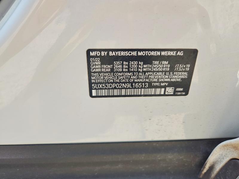 Aukcja sprzedaży 2022 Bmw X3, vin: 5UX53DP02N9L16513, numer aukcji: 59616496