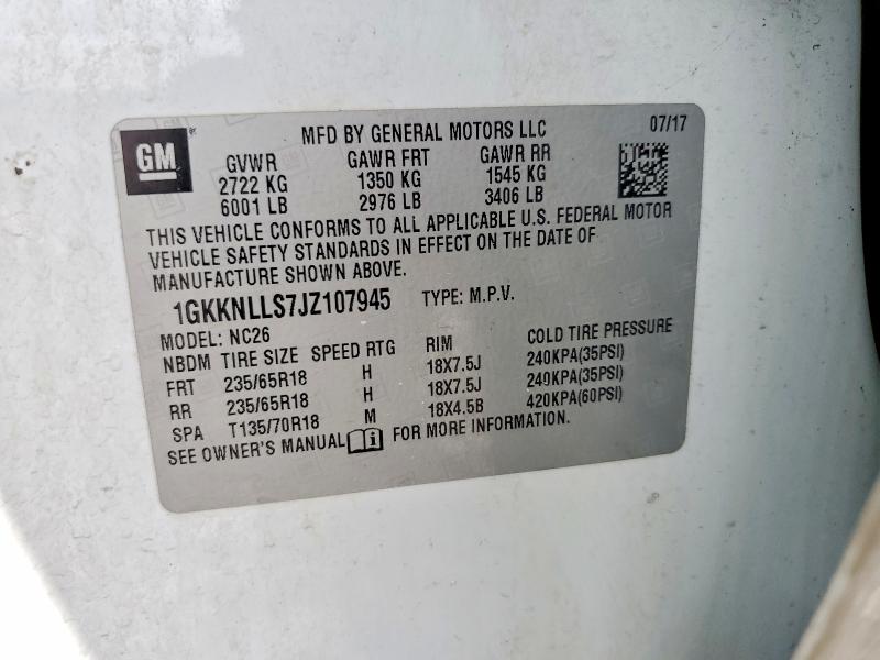 2018 Gmc Acadia მანქანა იყიდება აუქციონზე, vin: 1GKKNLLS7JZ107945, აუქციონის ნომერი: 60201506