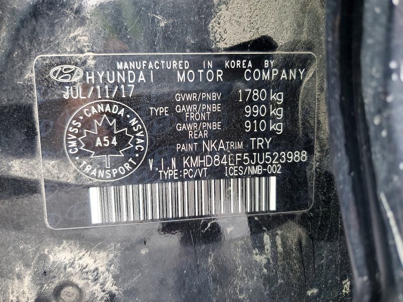62496066 :رقم المزاد ، KMHD84LF5JU523988 vin ، 2018 Hyundai Elantra مزاد بيع