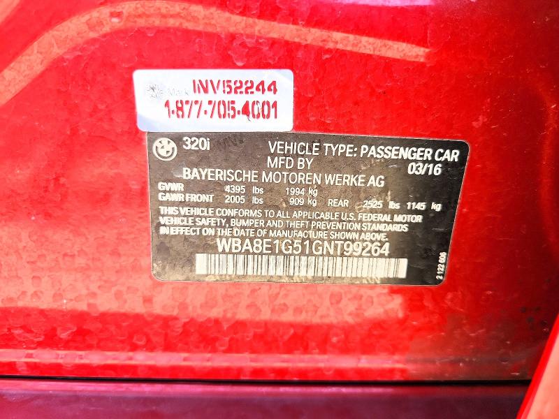 62139396 :رقم المزاد ، WBA8E1G51GNT99264 vin ، 2016 Bmw 320 مزاد بيع