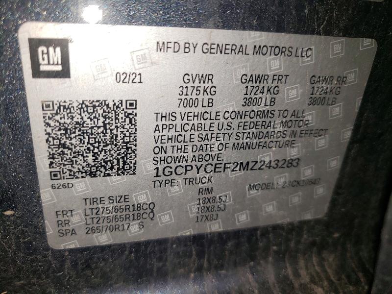 Продаж на аукціоні авто 2021 Chevrolet Silverado, vin: 1GCPYCEF2MZ243283, номер лоту: 60003646