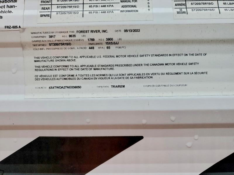 Продажа на аукционе авто 2022 Forest River 261bhxl, vin: 4X4TWDA27NE036050, номер лота: 62062456