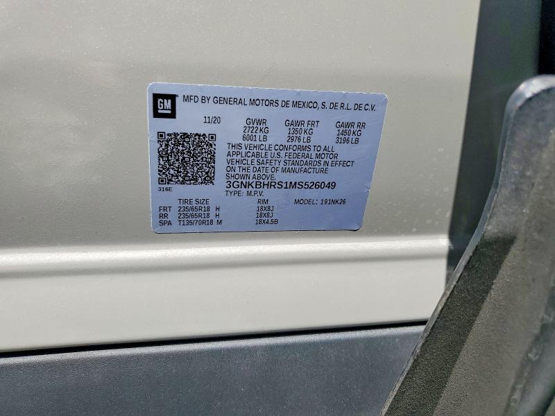 62264626 :رقم المزاد ، 3GNKBHRS1MS526049 vin ، 2021 Chevrolet Blazer مزاد بيع