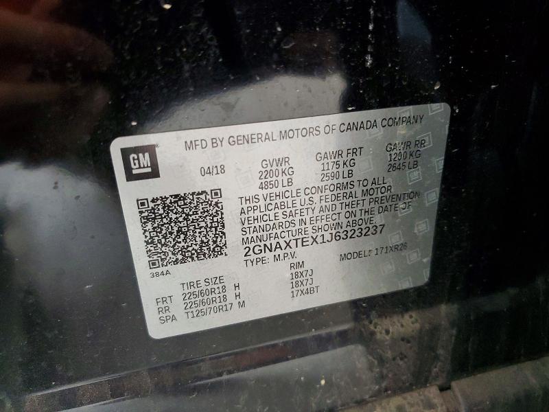 60758086 :رقم المزاد ، 2GNAXTEX1J6323237 vin ، 2018 Chevrolet Equinox مزاد بيع