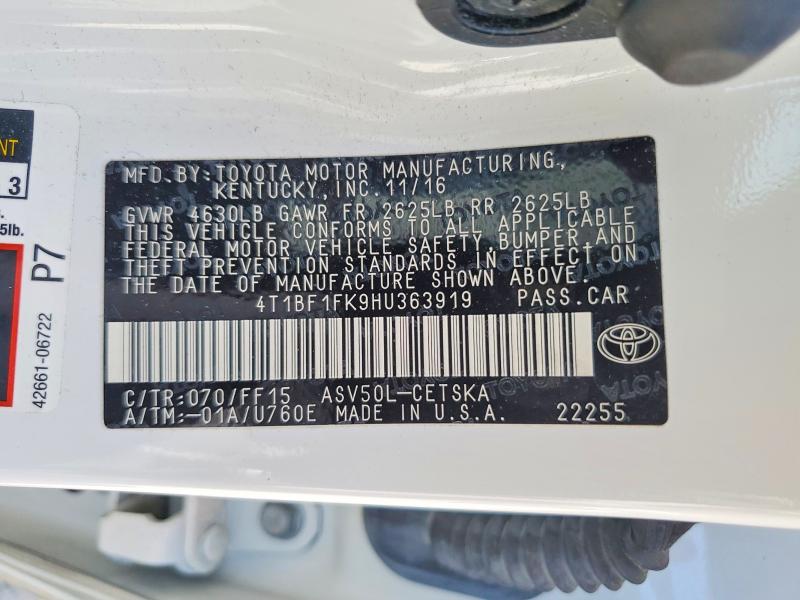Продаж на аукціоні авто 2017 Toyota Camry, vin: 4T1BF1FK9HU363919, номер лоту: 63244716