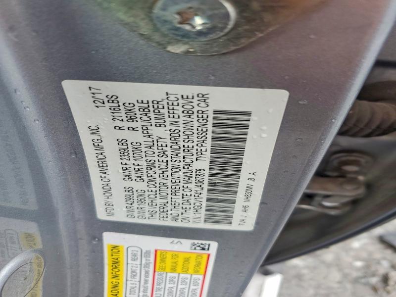 60574326 :رقم المزاد ، 1HGCV1F41JA067878 vin ، 2018 Honda Accord مزاد بيع