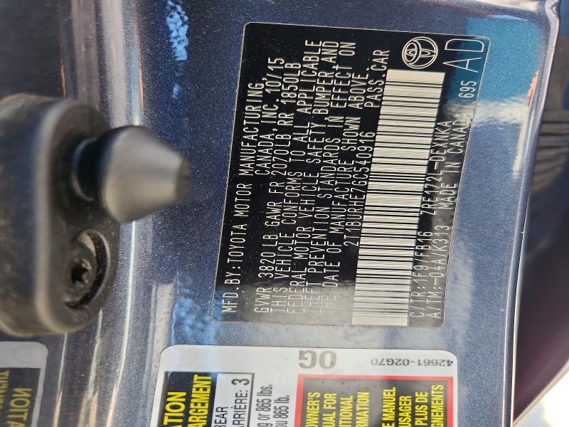 60820516 :رقم المزاد ، 2T1BURHE7GC540916 vin ، 2016 Toyota Corolla مزاد بيع