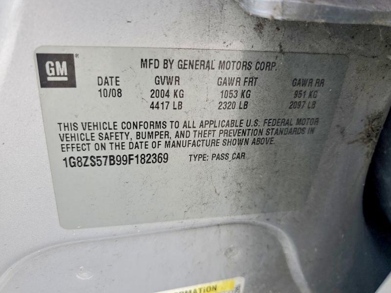 61949486 :رقم المزاد ، 1G8ZS57B99F182369 vin ، 2009 Saturn Aura مزاد بيع
