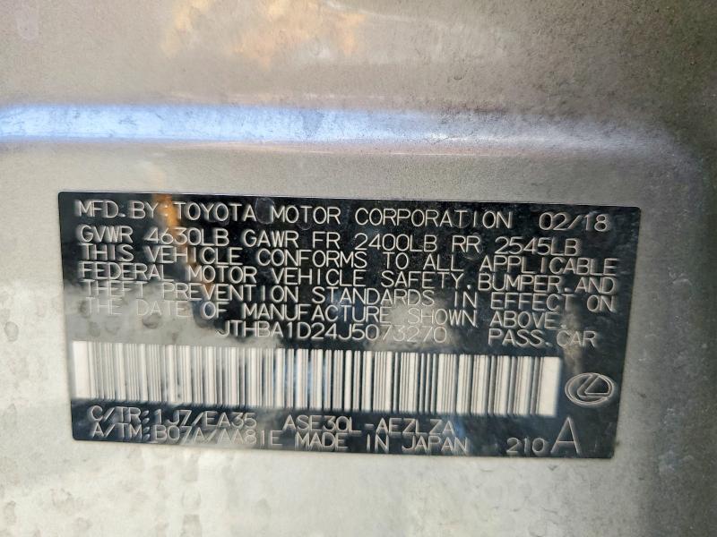 61934326 :رقم المزاد ، JTHBA1D24J5073270 vin ، 2018 Lexus Is مزاد بيع