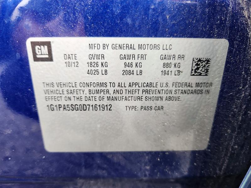 Продаж на аукціоні авто 2013 Chevrolet Cruze, vin: 1G1PA5SG0D7161912, номер лоту: 60381596