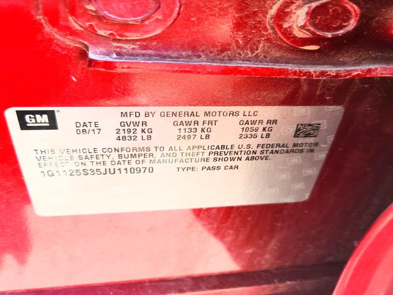 Продаж на аукціоні авто 2018 Chevrolet Impala, vin: 1G1125S35JU110970, номер лоту: 62223676