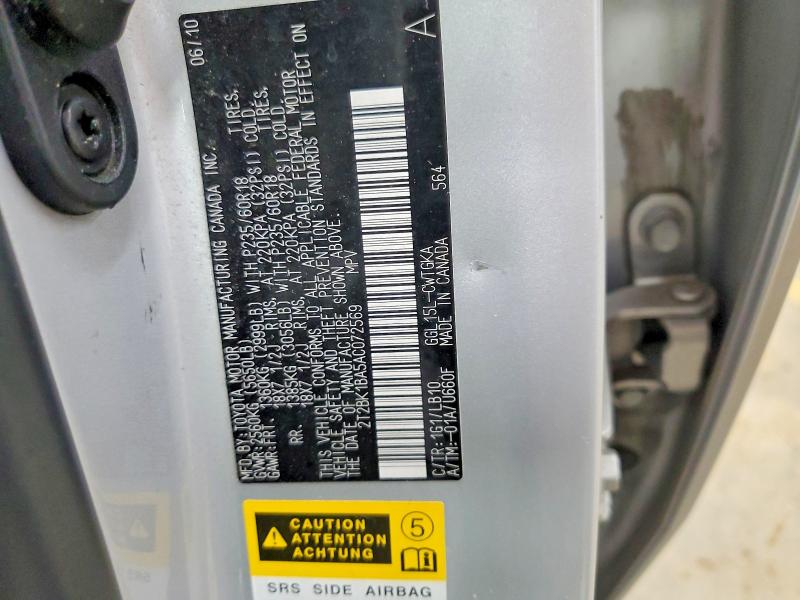 54426956 :رقم المزاد ، 2T2BK1BA5AC072569 vin ، 2010 Lexus Rx مزاد بيع