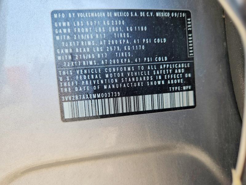 2021 Volkswagen Tiguan მანქანა იყიდება აუქციონზე, vin: 3VV2B7AX8MM003739, აუქციონის ნომერი: 63423126