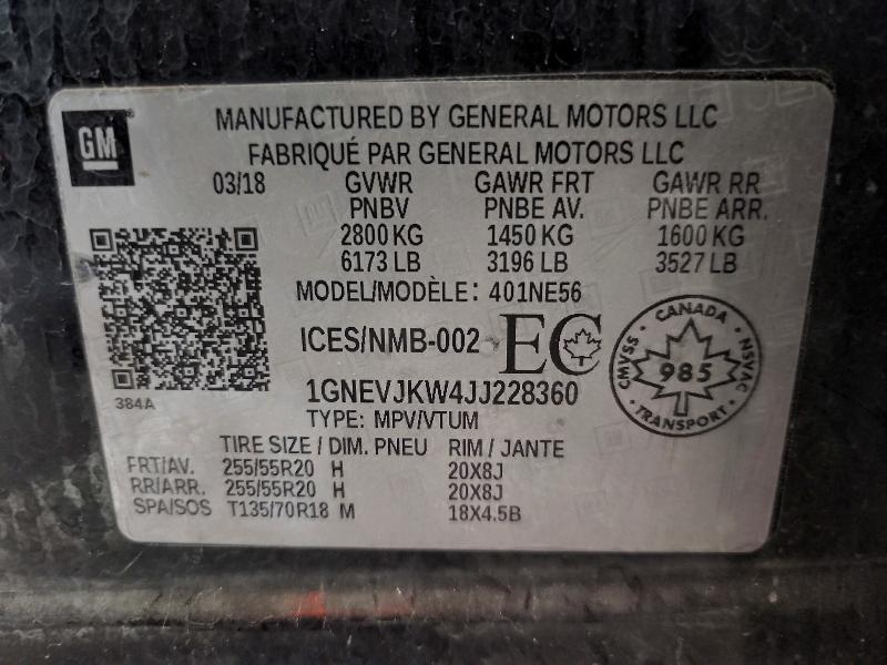 2018 Chevrolet Traverse მანქანა იყიდება აუქციონზე, vin: 1GNEVJKW4JJ228360, აუქციონის ნომერი: 60607946