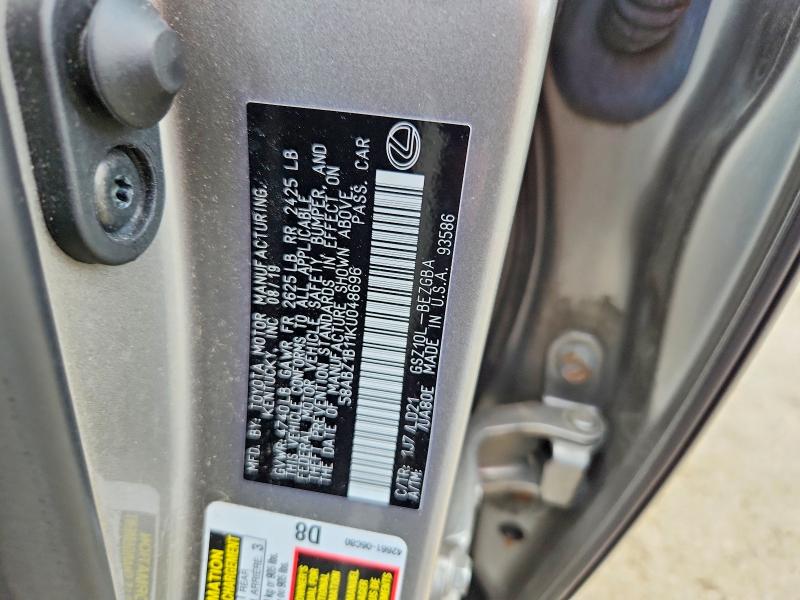 62101726 :رقم المزاد ، 58ABZ1B11KU048696 vin ، 2019 Lexus Es مزاد بيع