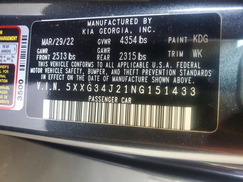 Продажа на аукционе авто 2022 Kia K5, vin: 5XXG34J21NG151433, номер лота: 61340426