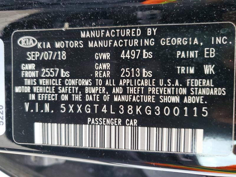 Продаж на аукціоні авто 2019 Kia Optima, vin: 5XXGT4L38KG300115, номер лоту: 61709326
