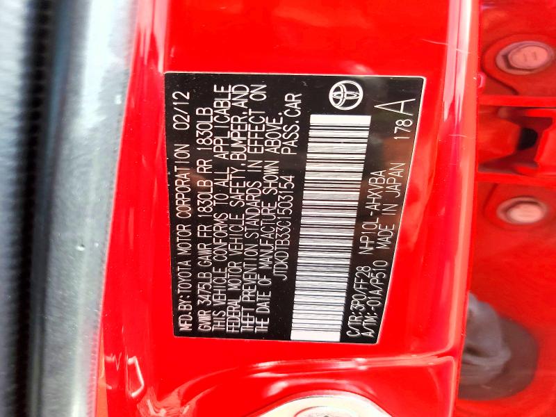 Aukcja sprzedaży 2012 Toyota Prius C, vin: JTDKDTB33C1503154, numer aukcji: 63151976