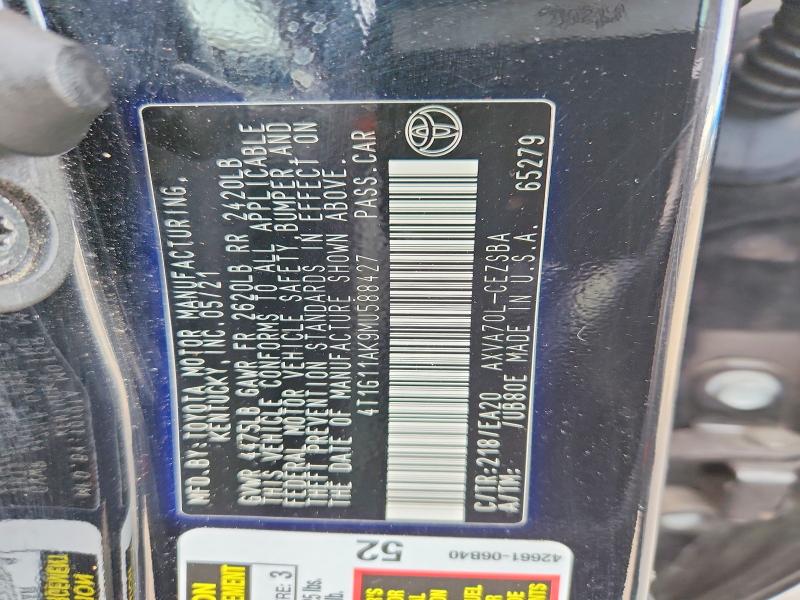 Aukcja sprzedaży 2021 Toyota Camry, vin: 4T1G11AK9MU588427, numer aukcji: 63172636