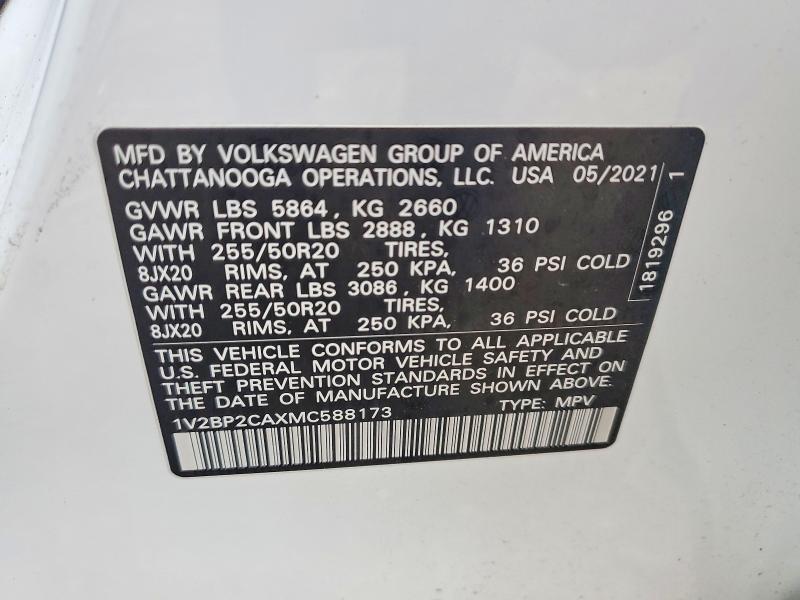 Продаж на аукціоні авто 2021 Volkswagen Atlas, vin: 1V2BP2CAXMC588173, номер лоту: 60078216