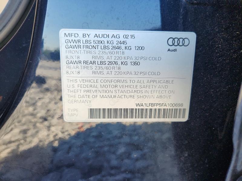 Продаж на аукціоні авто 2015 Audi Q5, vin: WA1LFBFP5FA100698, номер лоту: 61560996