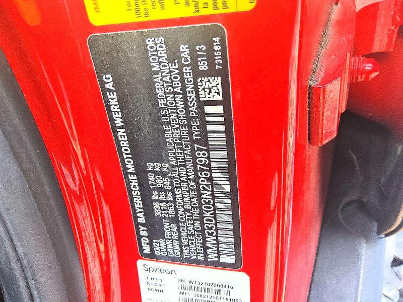 2022 Mini Cooper მანქანა იყიდება აუქციონზე, vin: WMW33DK03N2P67987, აუქციონის ნომერი: 62613826