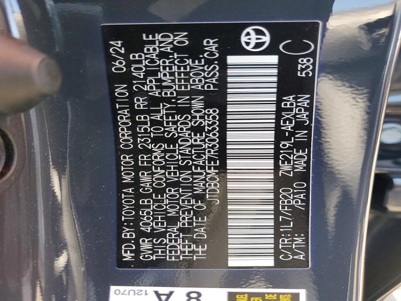 Продажа на аукционе авто 2024 Toyota Corolla Hybrid, vin: JTDBCMFE7R3063358, номер лота: 61427336