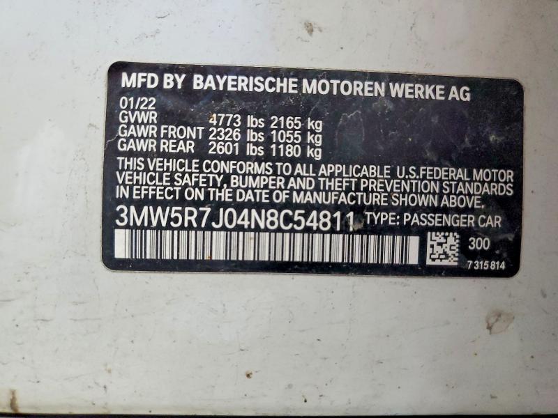Продаж на аукціоні авто 2022 Bmw 330xi, vin: 3MW5R7J04N8C54811, номер лоту: 61733836