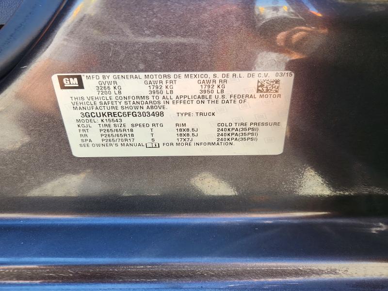 2015 Chevrolet Silverado მანქანა იყიდება აუქციონზე, vin: 3GCUKREC6FG303498, აუქციონის ნომერი: 59836486