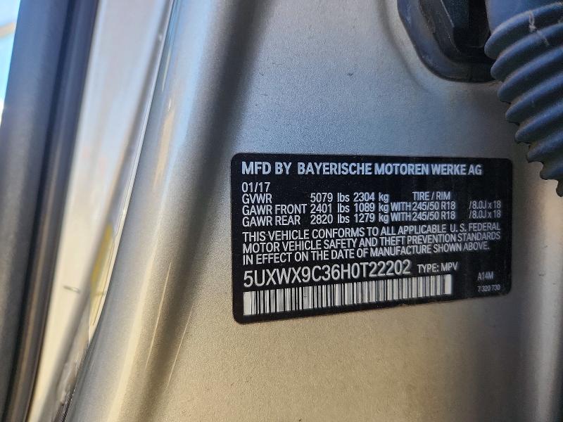 61188196 :رقم المزاد ، 5UXWX9C36H0T22202 vin ، 2017 Bmw X3 مزاد بيع