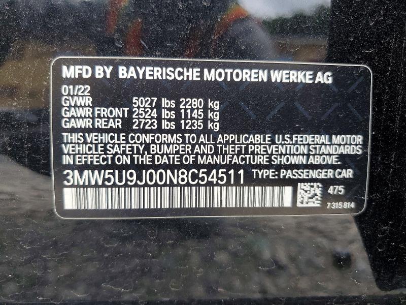 63018746 :رقم المزاد ، 3MW5U9J00N8C54511 vin ، 2022 Bmw M340xi مزاد بيع