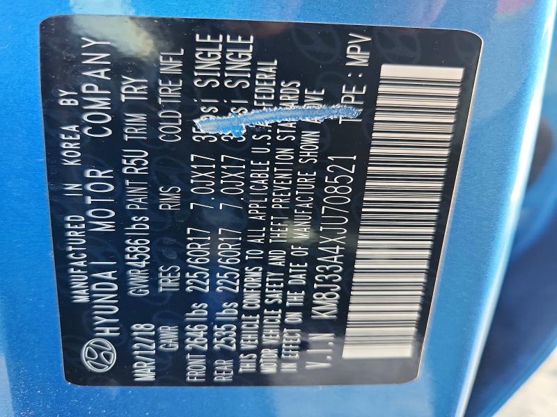 2018 Hyundai Tucson მანქანა იყიდება აუქციონზე, vin: KM8J33A4XJU708521, აუქციონის ნომერი: 61403226