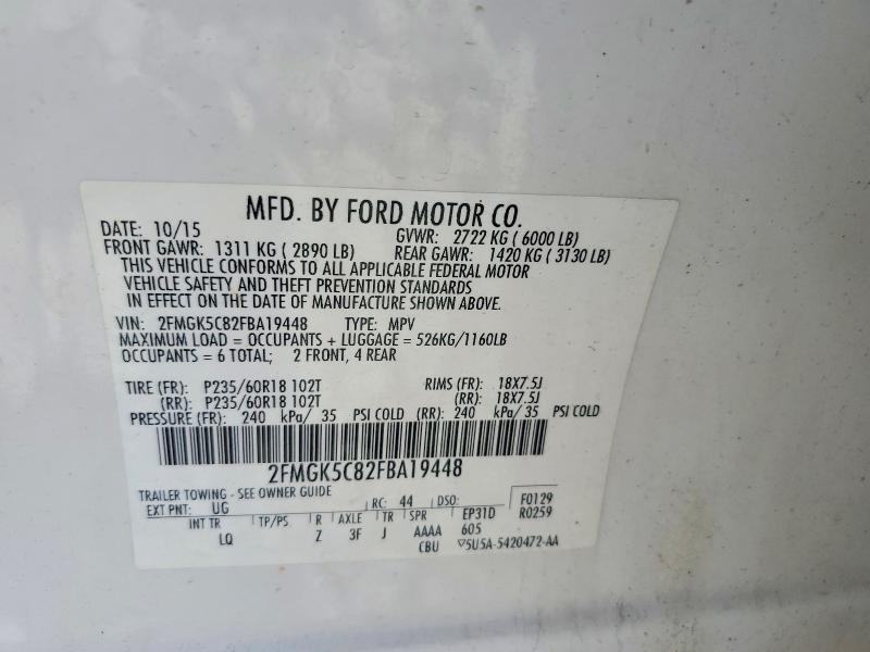 Продажа на аукционе авто 2015 Ford Flex, vin: 2FMGK5C82FBA19448, номер лота: 58037046