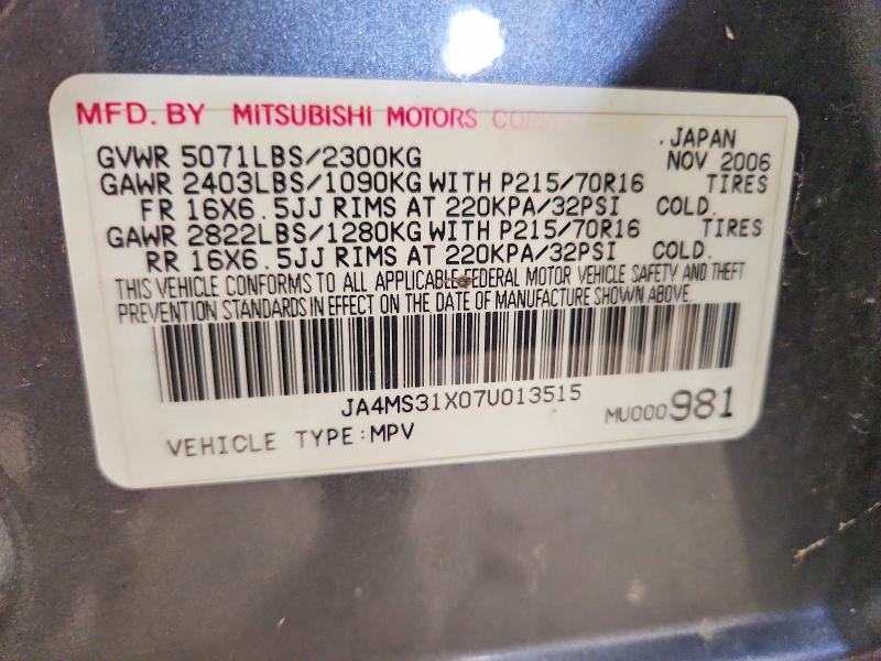 Aukcja sprzedaży 2007 Mitsubishi Outlander, vin: JA4MS31X07U013515, numer aukcji: 60440906