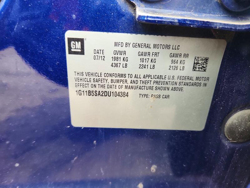 2013 Chevrolet Malibu მანქანა იყიდება აუქციონზე, vin: 1G11B5SA2DU104384, აუქციონის ნომერი: 59780346