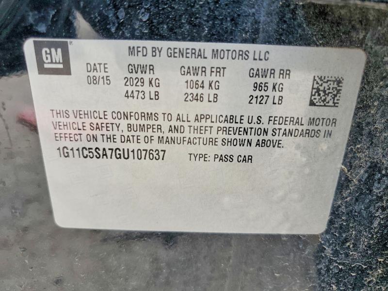 2016 Chevrolet Malibu Limited მანქანა იყიდება აუქციონზე, vin: 1G11C5SA7GU107637, აუქციონის ნომერი: 85634465
