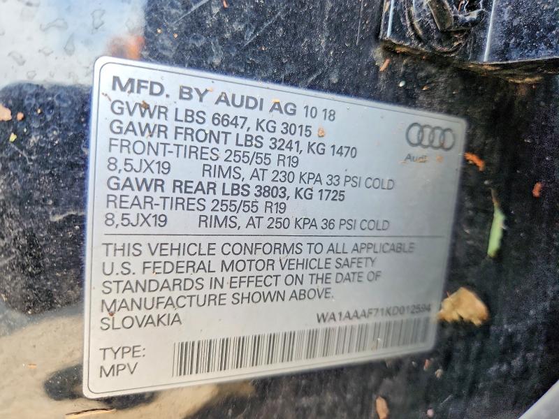 Aukcja sprzedaży 2019 Audi Q7, vin: WA1AAAF71KD012594, numer aukcji: 61150086