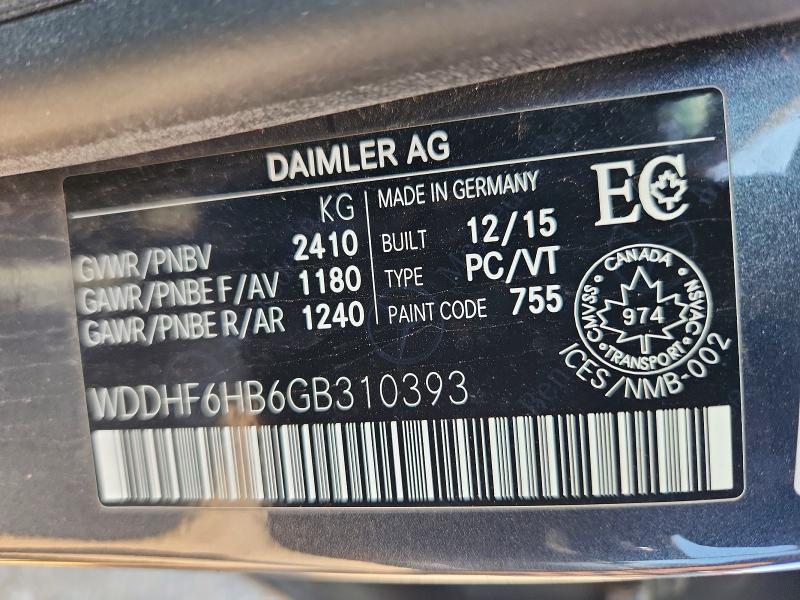 2016 Mercedes-benz E მანქანა იყიდება აუქციონზე, vin: WDDHF6HB6GB310393, აუქციონის ნომერი: 61941166