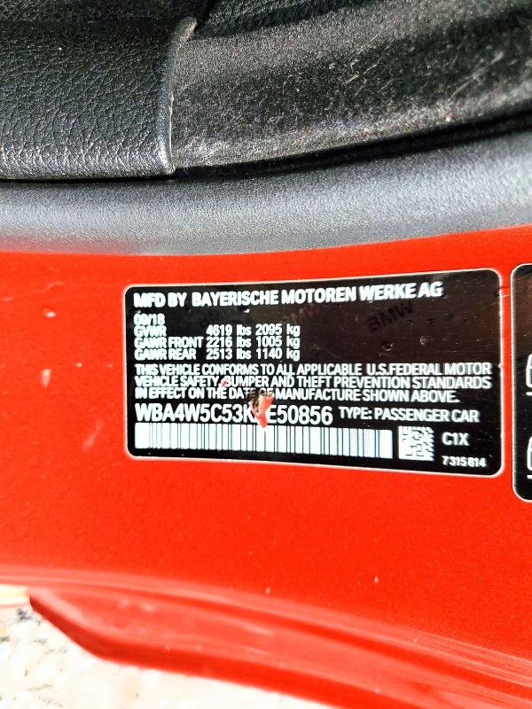 2019 Bmw 430xi მანქანა იყიდება აუქციონზე, vin: WBA4W5C53KAE50856, აუქციონის ნომერი: 59738516
