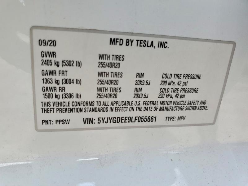 2020 Tesla Model Y მანქანა იყიდება აუქციონზე, vin: 5YJYGDEE9LF055661, აუქციონის ნომერი: 60644286