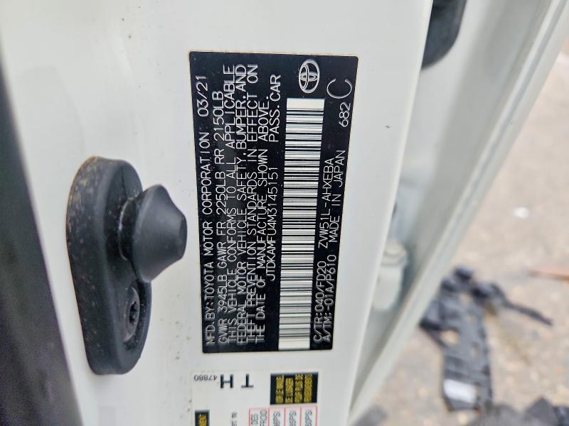2021 Toyota Prius მანქანა იყიდება აუქციონზე, vin: JTDKAMFU4M3145151, აუქციონის ნომერი: 60840316