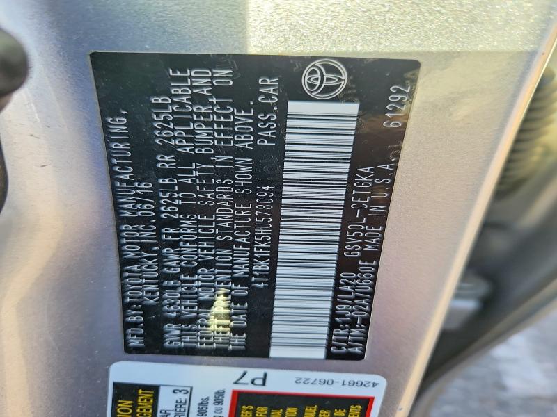 Aukcja sprzedaży 2017 Toyota Camry, vin: 4T1BK1FK5HU578094, numer aukcji: 60645916
