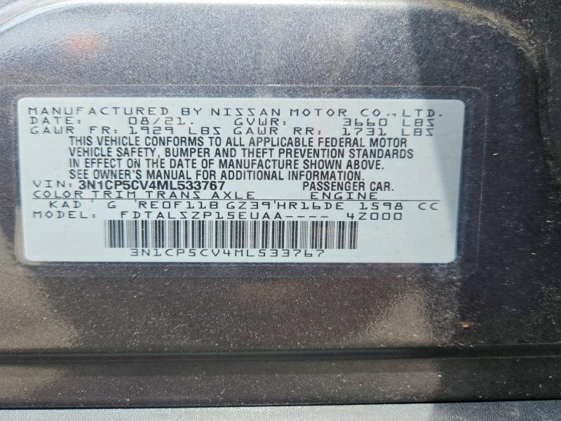 Aukcja sprzedaży 2021 Nissan Kicks, vin: 3N1CP5CV4ML533767, numer aukcji: 60172616