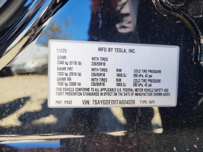 Продаж на аукціоні авто 2026 Tesla Model Y, vin: 7SAYGDED0TA604039, номер лоту: 60700016
