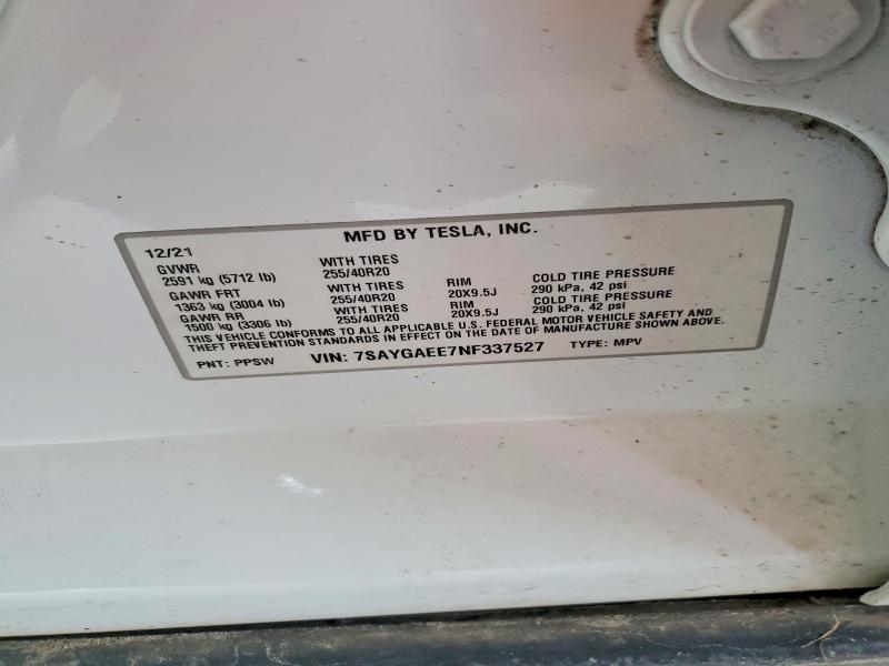 Aukcja sprzedaży 2022 Tesla Model Y, vin: 7SAYGAEE7NF337527, numer aukcji: 61712436