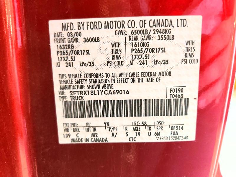 Продаж на аукціоні авто 2000 Ford F150, vin: 2FTRX18L1YCA69016, номер лоту: 60665136