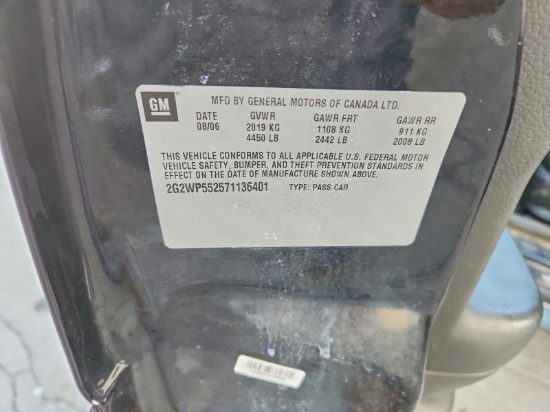 62047806 :رقم المزاد ، 2G2WP552571136401 vin ، 2007 Pontiac Grand Prix مزاد بيع