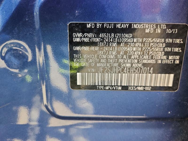 2014 Subaru Forester მანქანა იყიდება აუქციონზე, vin: JF2SJHPC4EH507014, აუქციონის ნომერი: 57206086