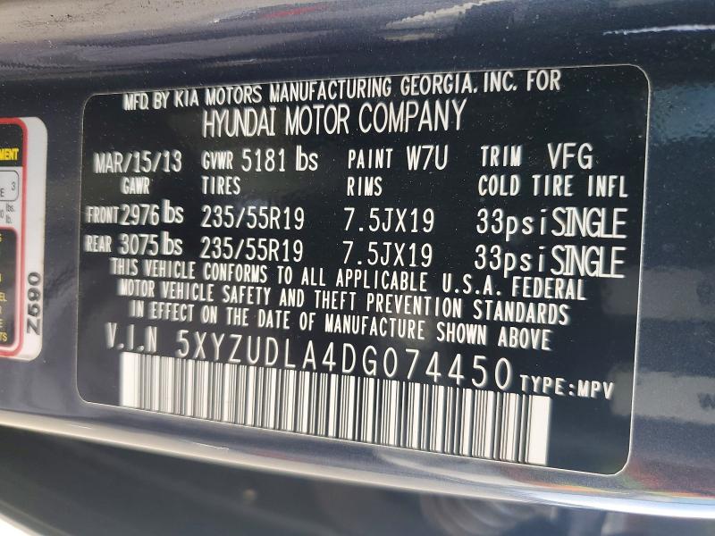 61393676 :رقم المزاد ، 5XYZUDLA4DG074450 vin ، 2013 Hyundai Santa Fe Sport مزاد بيع