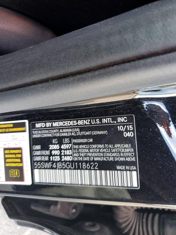 Продажа на аукционе авто 2016 Mercedes-benz C, vin: 55SWF4JB5GU118622, номер лота: 59119676
